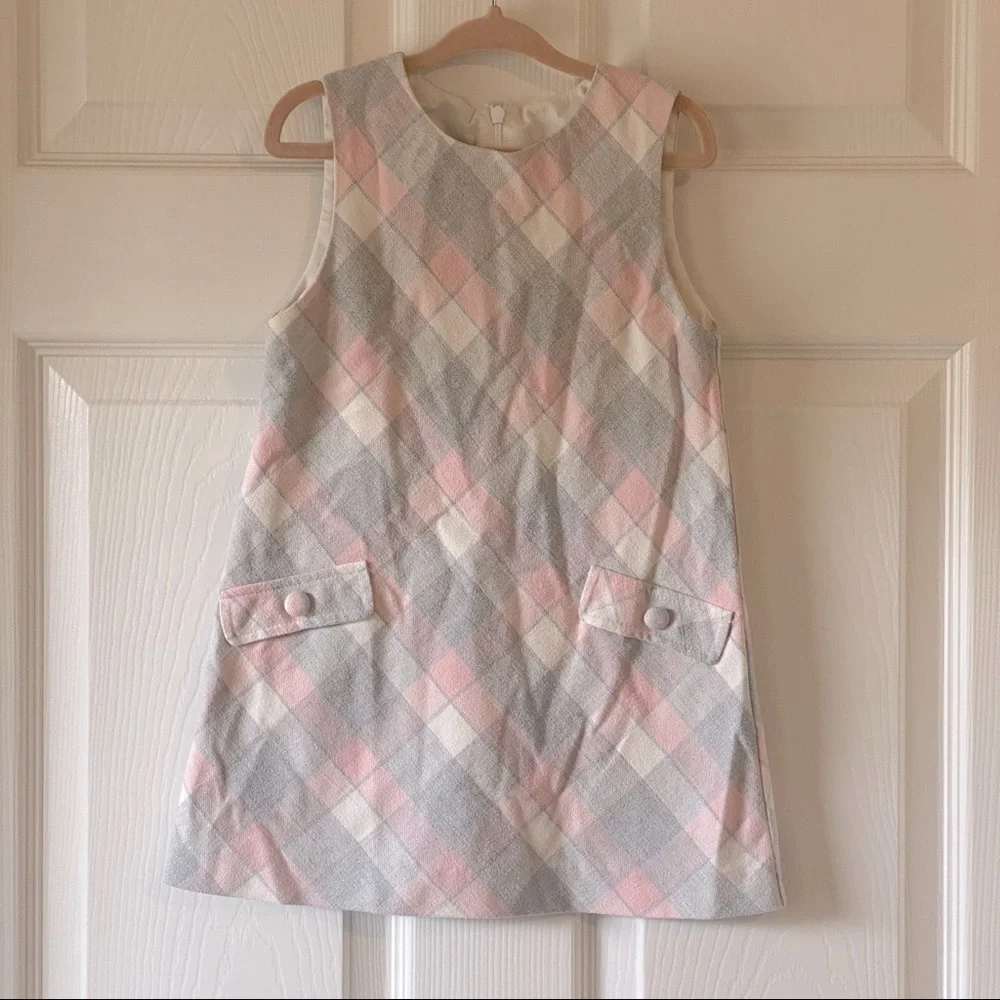 Ana Vini toddler girls pink & gray school girl style dress w/faux pockets - Picture 1 of 8